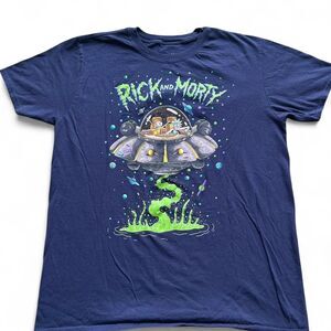 2019 Rick & Morty Blue & Green UFO Space Alien Acid Graphic T-Shirt